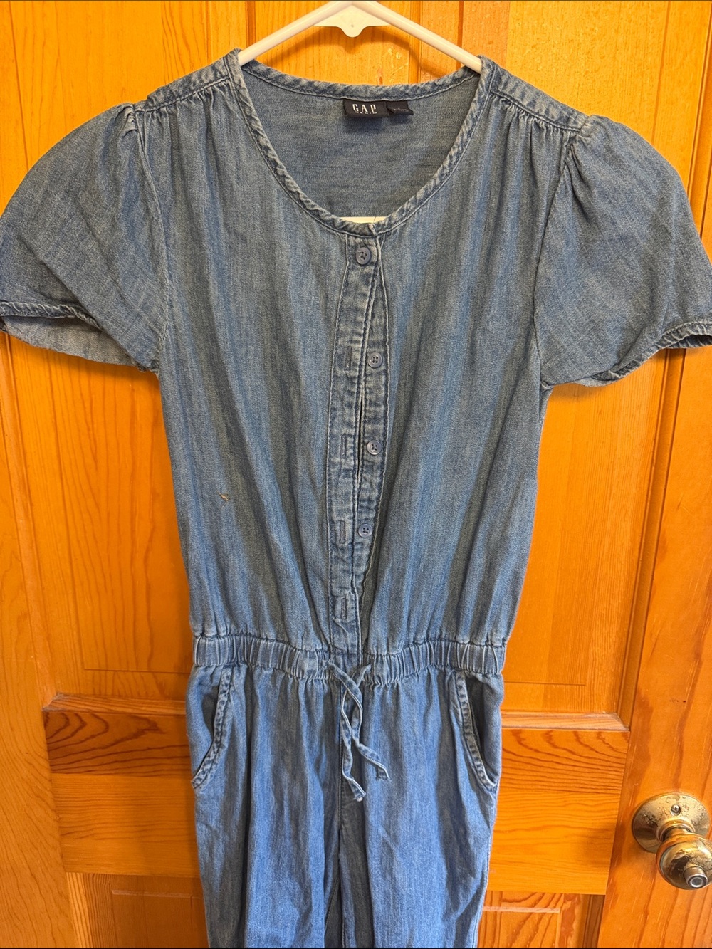 GAP Blue Denim Button-Front Jumpsuit